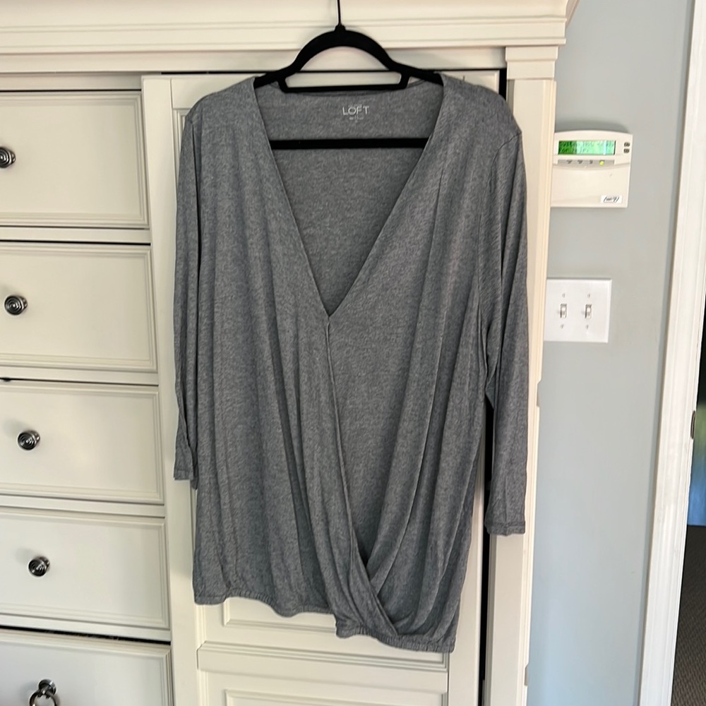 Grey 3/4 length sleeve Loft blouse size xl